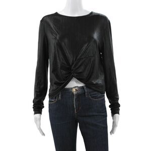 Robert Rodriguez Womens Cropped Blouse Black Long Sleeve Roundneck Size M